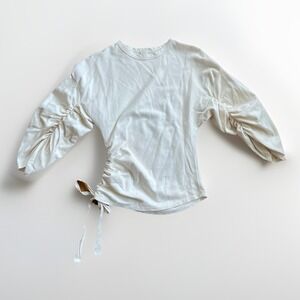 Zara W&B Womens Small Minimalist Cream Scrunch Sleeve Blouse Shirt Capsule